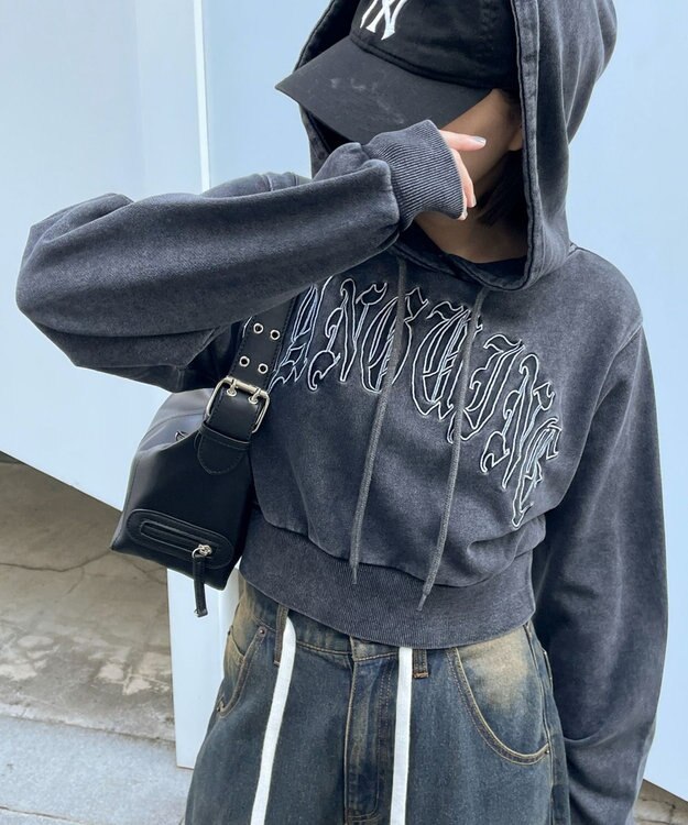 WEGO グラフィックアシッドウォッシュショートプルパーカー 柄2