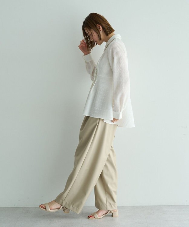YECCA VECCA パールジャガードペプラムブラウス Off White