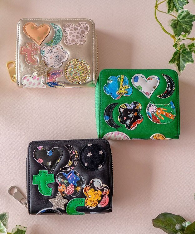 tsumori chisato CARRY tcパッチワーク ラウンドファスナー2つ折り財布 グリーン