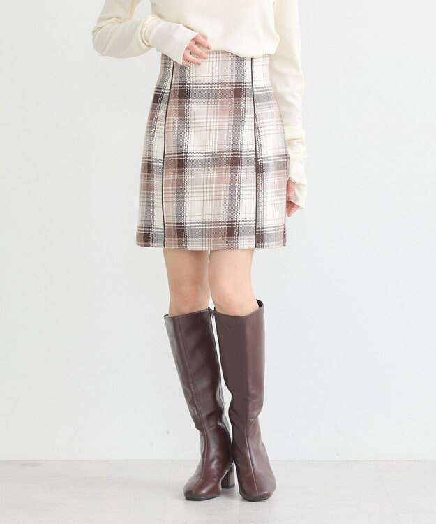 earth music&ecology コットンツイルチェックミニスカート Brown