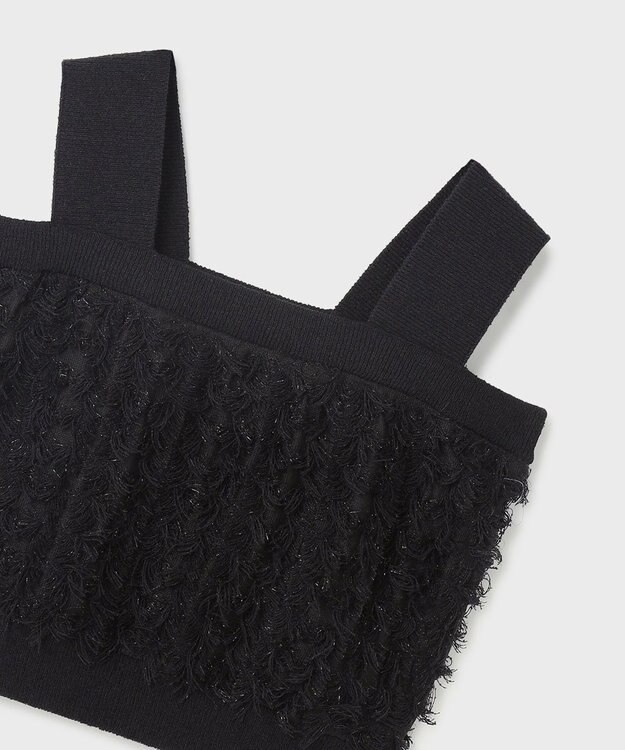 GRACE CONTINENTAL フリンジニットベアトップ ブラック