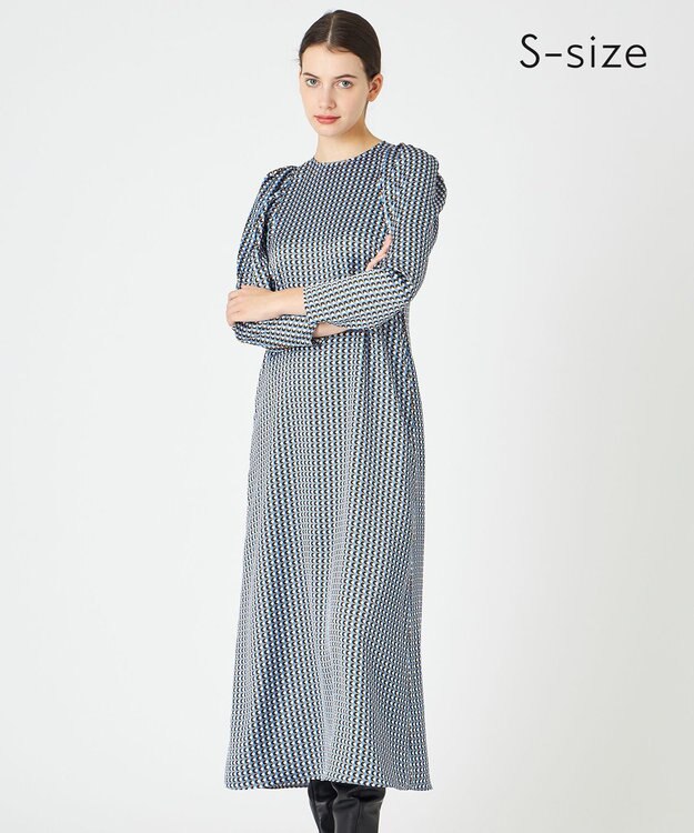 BEIGE， 【S-size】]MABILLON / マトンスリーブドレス Sax x Brown