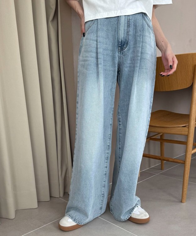 WEGO モチーフデニムタックパンツ デニム淡加工色