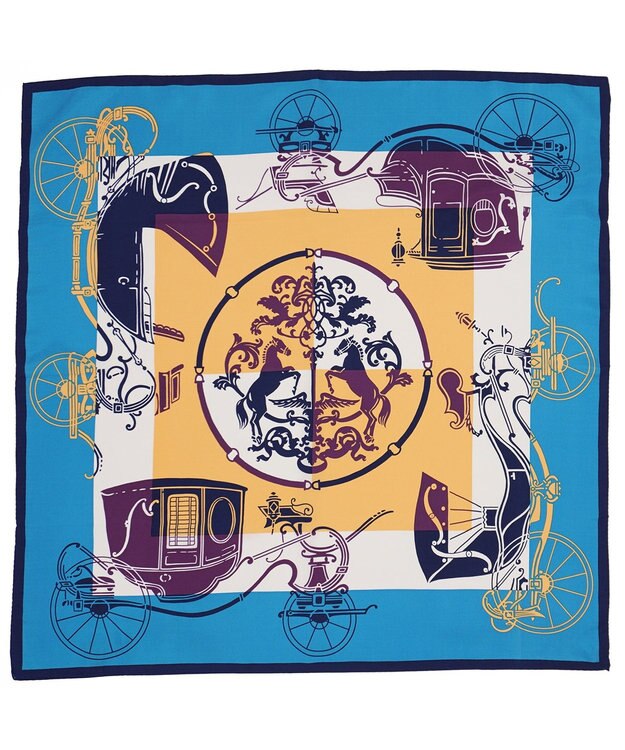 Marca 【Marcaオリジナル】色面シルエット馬車 小判スカーフ シルクツイル ブルー
