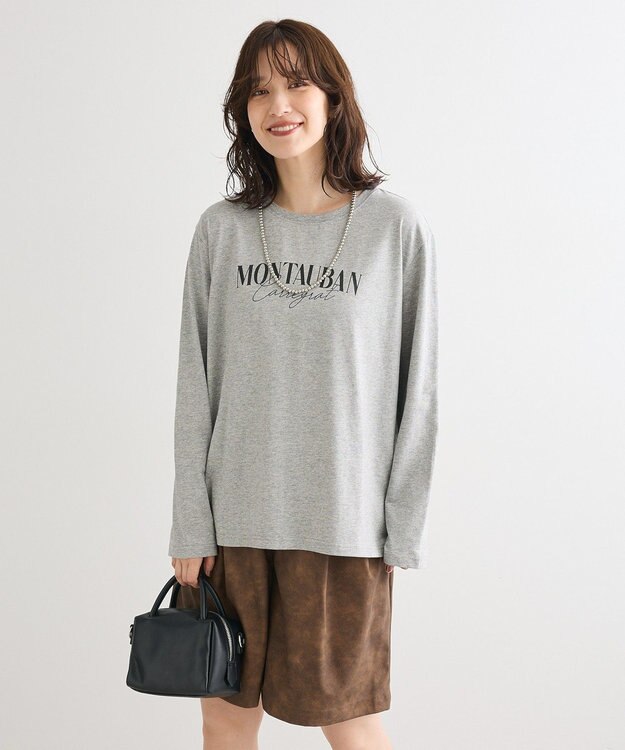 Green Parks キレイ目ロゴ長袖Ｔシャツ Gray