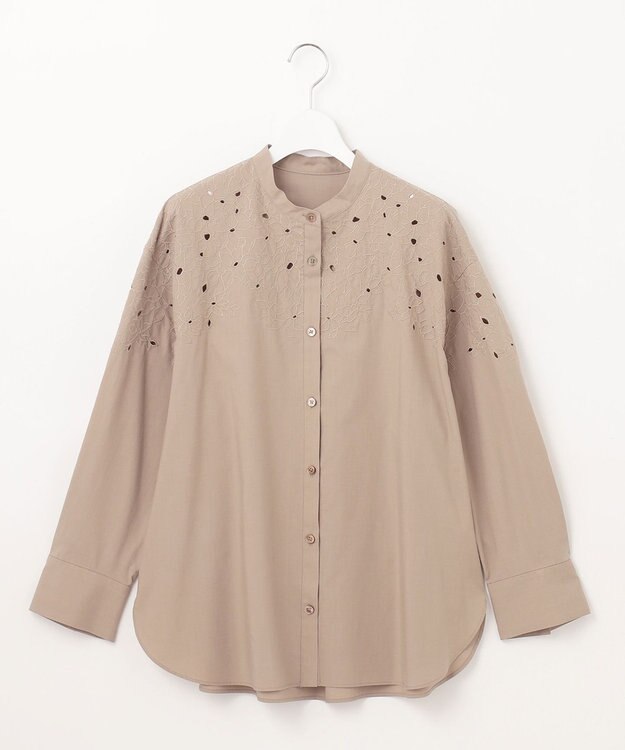 自由区 S 【洗える】テンセルコットンエンブロイダリーシャツ ブラウス モカ