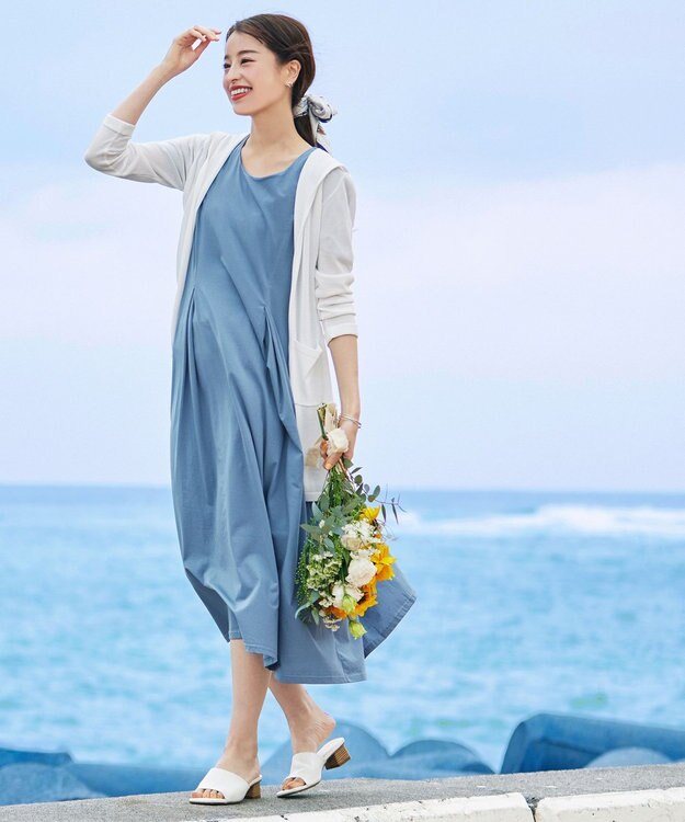 Tiaclasse L 【洗える新色追加・洗える】サマーニットフードロングカーディガン オフホワイト