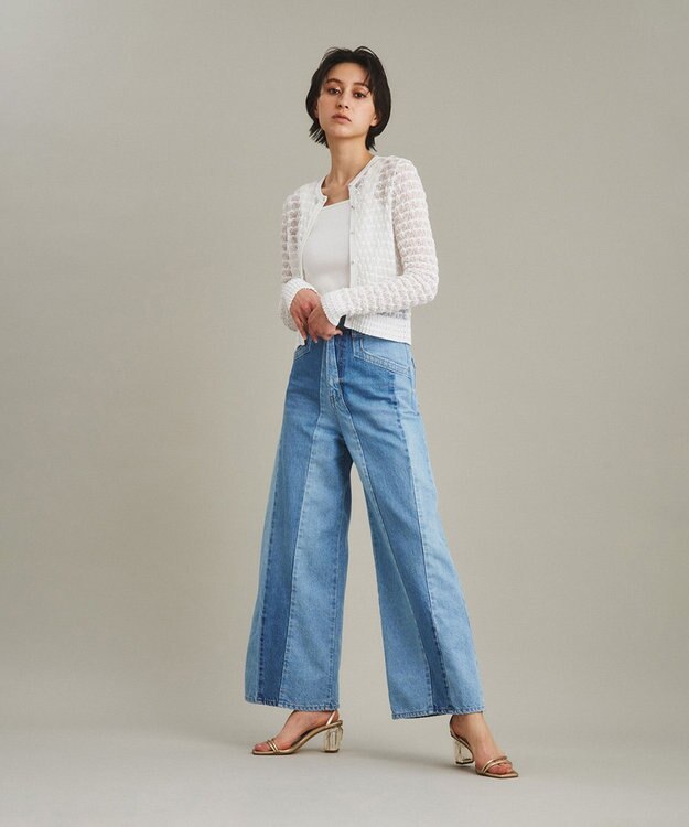GRACE CONTINENTAL 切替ワイドデニムパンツ サックス