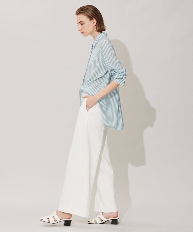 ICB L 【洗える】 キュプラローンストライプ シャツ サックスブルーストライプ系