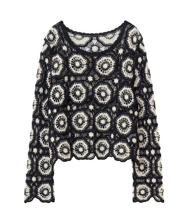 Green Parks ・ＳＵＧＡＲ　ＳＰＯＯＮ　クロシェフラワープルオーバー White×Black