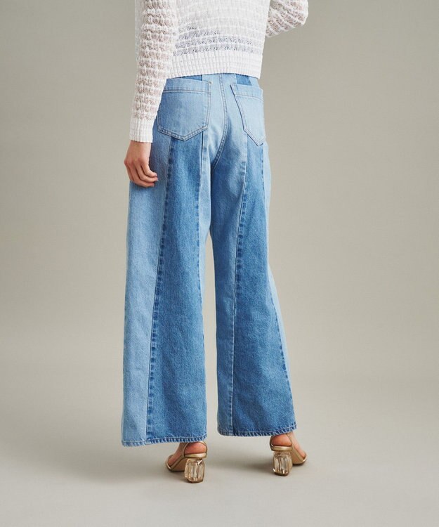 GRACE CONTINENTAL 切替ワイドデニムパンツ サックス