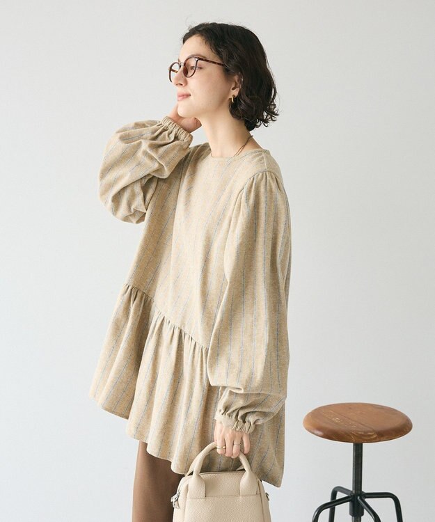 CRAFT STANDARD BOUTIQUE ボリュームスリーブウエストギャザーチュニック Stripe