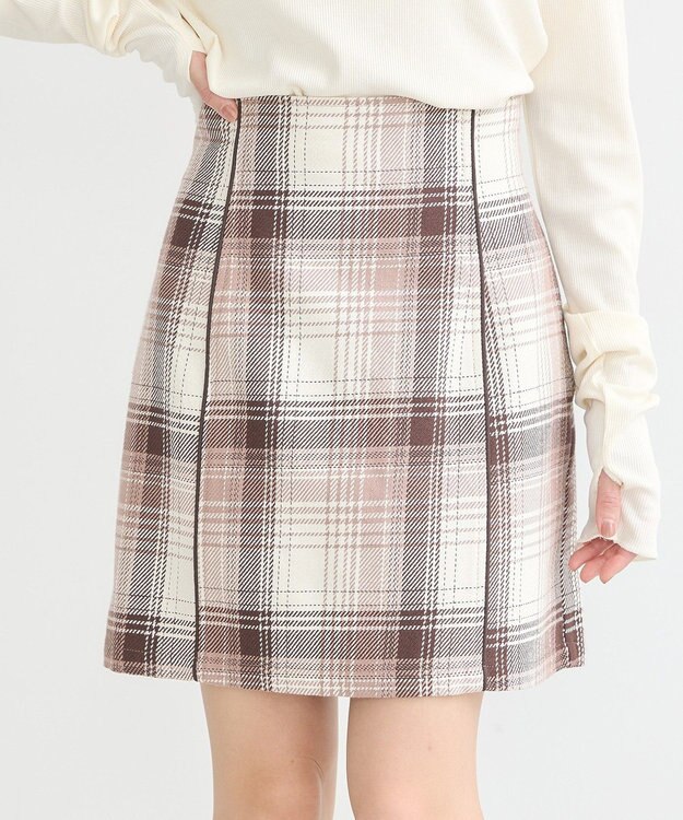 earth music&ecology コットンツイルチェックミニスカート Brown