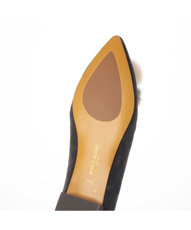 MODE ET JACOMO <MODE ET JACOMO>ファー付ポインテッドトゥフラットパンプス ダークグレースエード