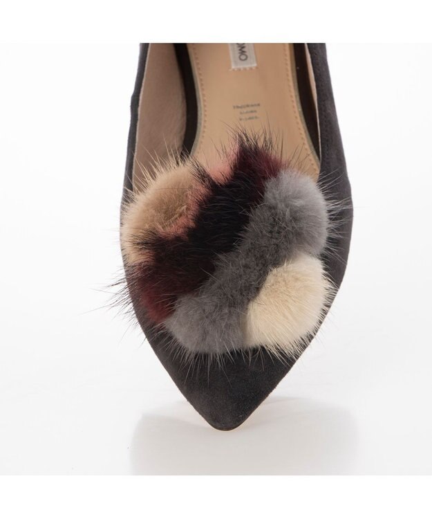MODE ET JACOMO <MODE ET JACOMO>ファー付ポインテッドトゥフラットパンプス ダークグレースエード