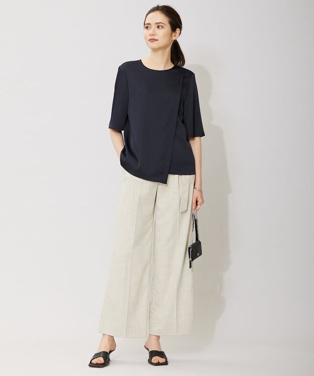 ICB 【洗える】 サテンクレープ Tブラウス ネイビー系