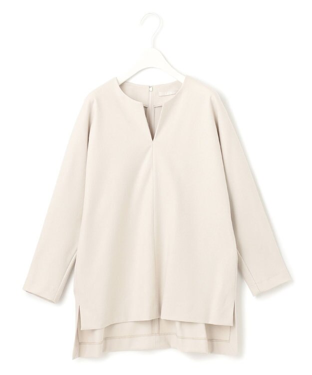 ICB 【洗える・WEB限定カラーあり】 ウールミルドサキソニー キーネックブラウス トープ系