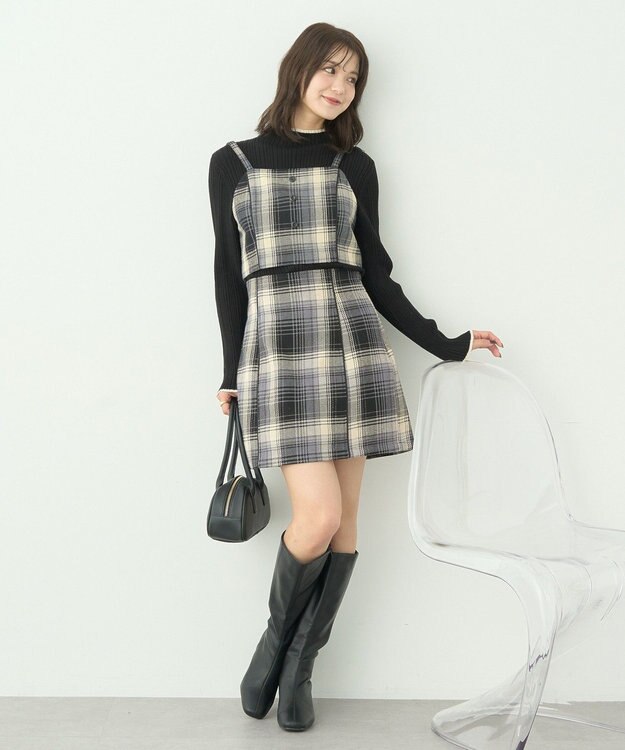 earth music&ecology コットンツイルチェックミニスカート Black