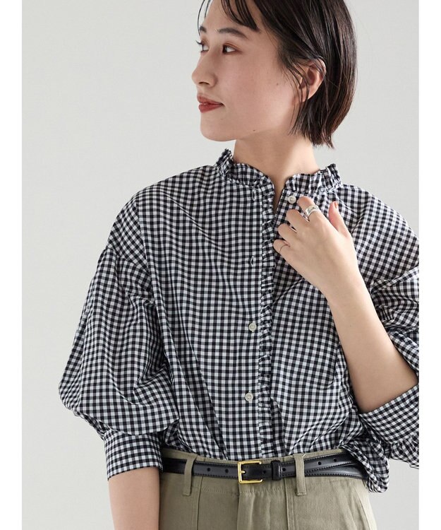 Te chichi パターンアソートスタンドフリルブラウス ブラック