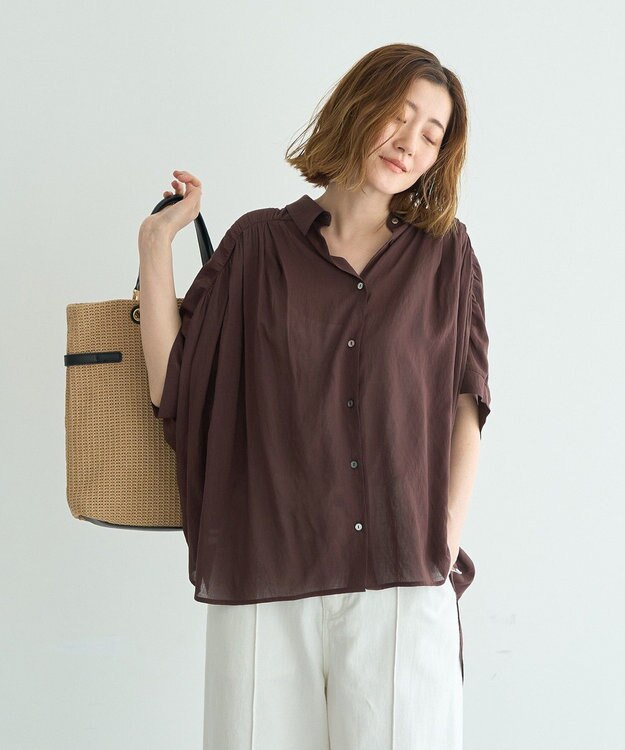YECCA VECCA 【ドライタッチ】シアーバックギャザーシャツ Brown