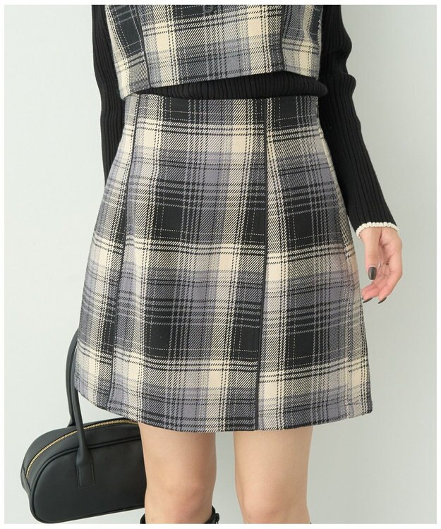 earth music&ecology コットンツイルチェックミニスカート Black
