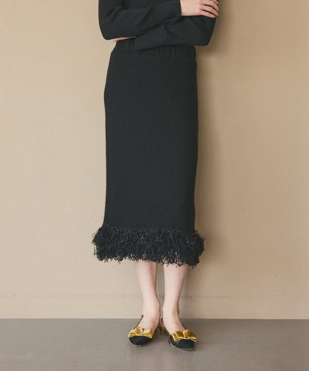 GRACE CONTINENTAL ラメフェザーフリンジスカート ブラック
