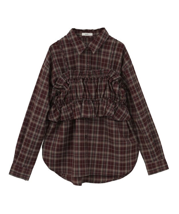 earth music&ecology SET2点チェック柄シャーリングビスチェ＋シャツ Bordeaux
