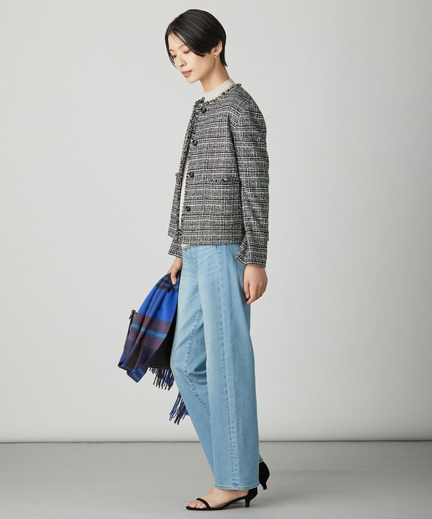 J.PRESS LADIES L Lightループチェック ツイード ジャケット ブラックミックス系