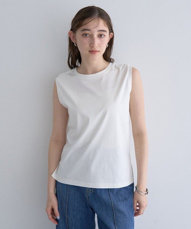 YECCA VECCA コットンスムースノースリーブトップス Off White