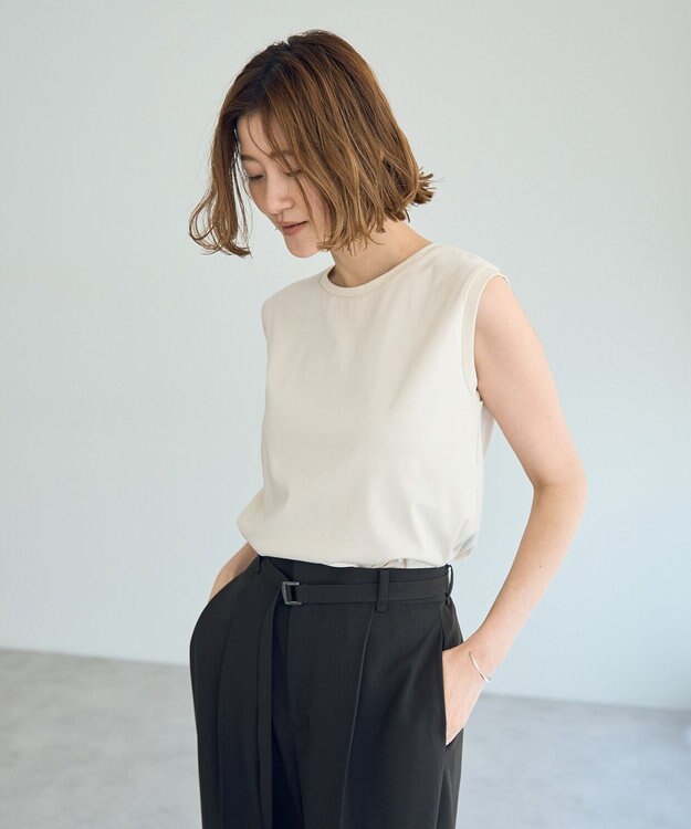 YECCA VECCA コットンスムースノースリーブトップス Beige