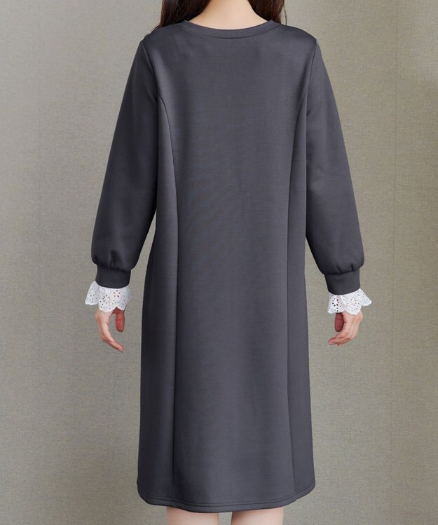 Tiaclasse コットンレースドッキングカットソーワンピース チャコールグレー