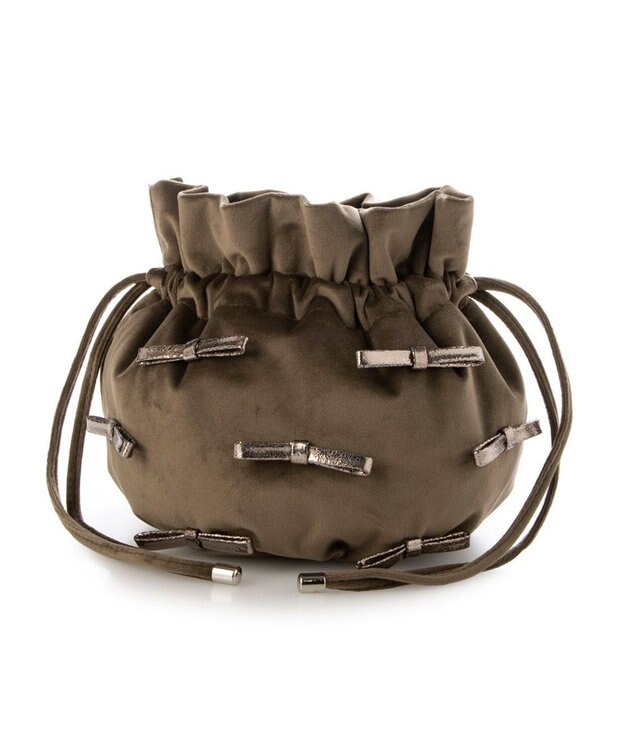 UNBILLION カシュカシュ cachecache / メタリックリボンベロア巾着バッグ オーク