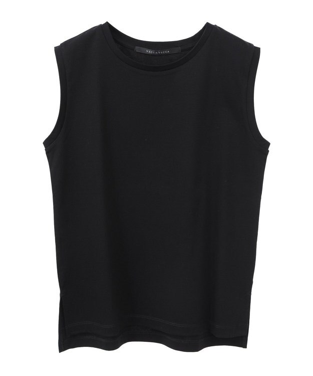 YECCA VECCA コットンスムースノースリーブトップス Black
