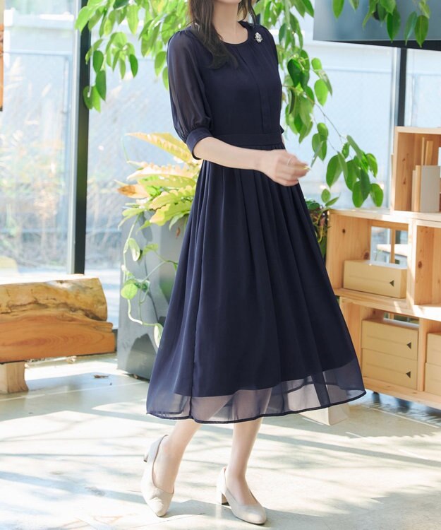 Tiaclasse 【新色追加】シフォンワンピース ネイビー