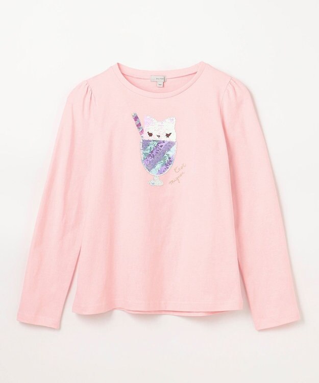 ANY KIDS ミラクルスパンコール長袖Tシャツ ピンク（ネコ×アイスクリーム）