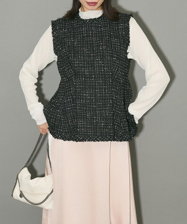 Green Parks ツイードペプラムベスト Black