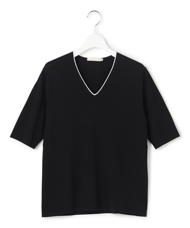 ICB L 【先行予約・WEB限定カラーあり】 シンセティックハイゲージ 半袖Vネックニット ブラック