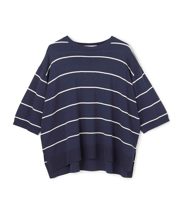 UNFILO L スゴ機能美ニット ハーフスリーブ ネイビーボーダー