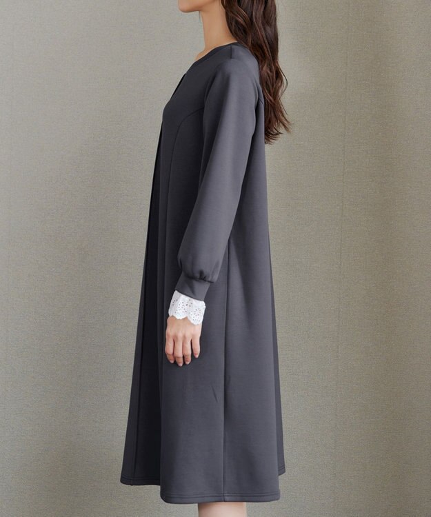 Tiaclasse コットンレースドッキングカットソーワンピース チャコールグレー