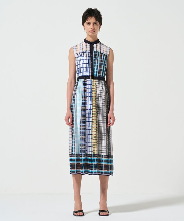 GRACE CONTINENTAL マルチチェックワンピース ネイビー