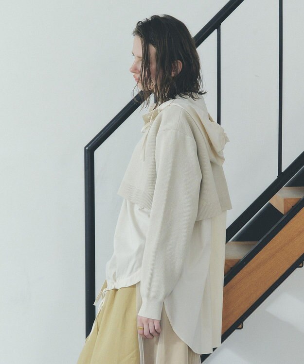 YECCA VECCA ZIPニットレイヤードフーディーシャツ Light Beige