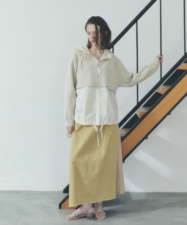 YECCA VECCA ZIPニットレイヤードフーディーシャツ Light Beige