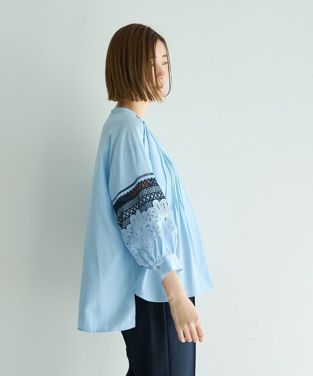 YECCA VECCA レース切替スキッパーブラウス Blue