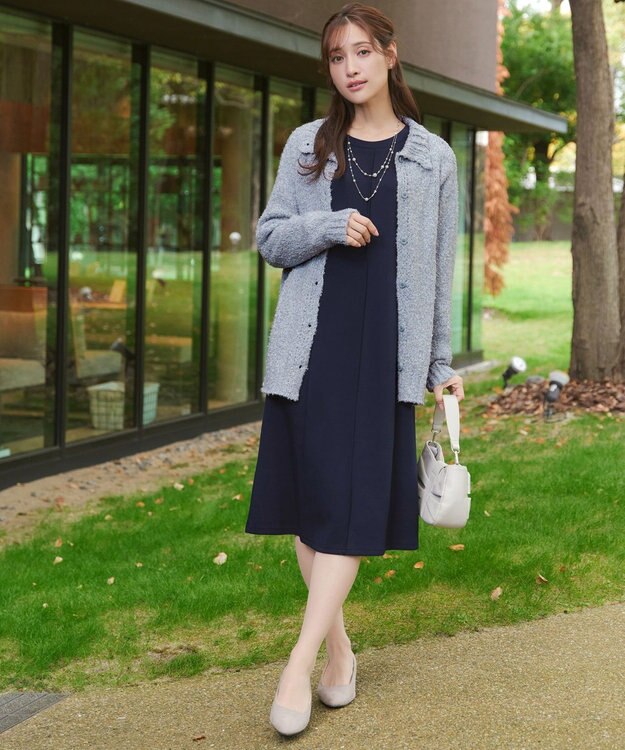 Tiaclasse コットンレースドッキングカットソーワンピース ネイビー