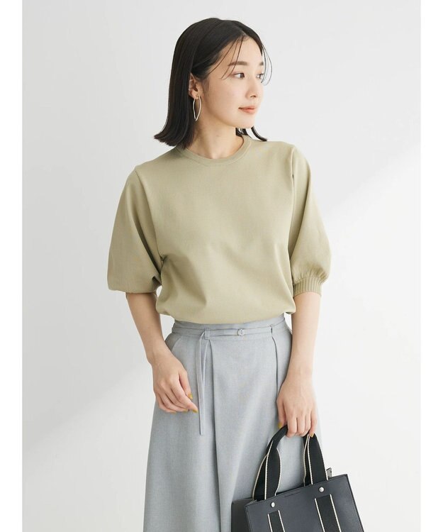 Green Parks パフ５分袖ニットプルオーバー Light Khaki