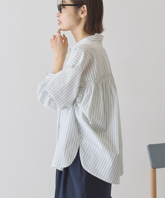 AMERICAN HOLIC 【イージーケア】バックギャザースキッパーシャツ Stripe Ivory