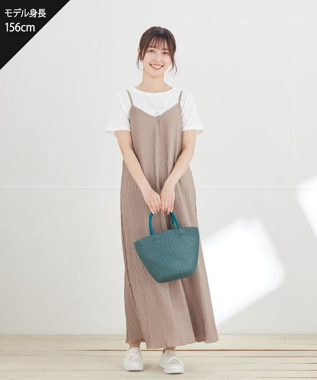 Tiaclasse 【2点セット】変形プリーツキャミワンピース＆Tシャツ モカ