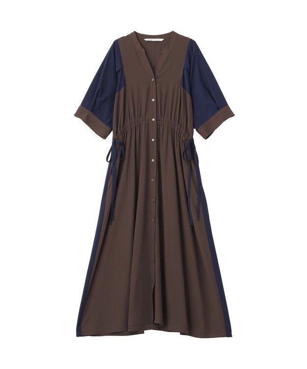 YECCA VECCA 配色デザインシャツワンピース Brown