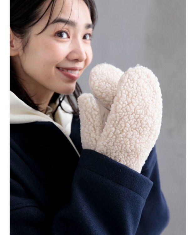 Green Parks ボアミトン手袋 Ivory