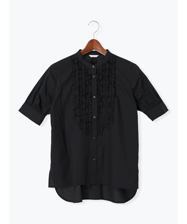 Te chichi フロントフリル5分袖ブラウス ブラック